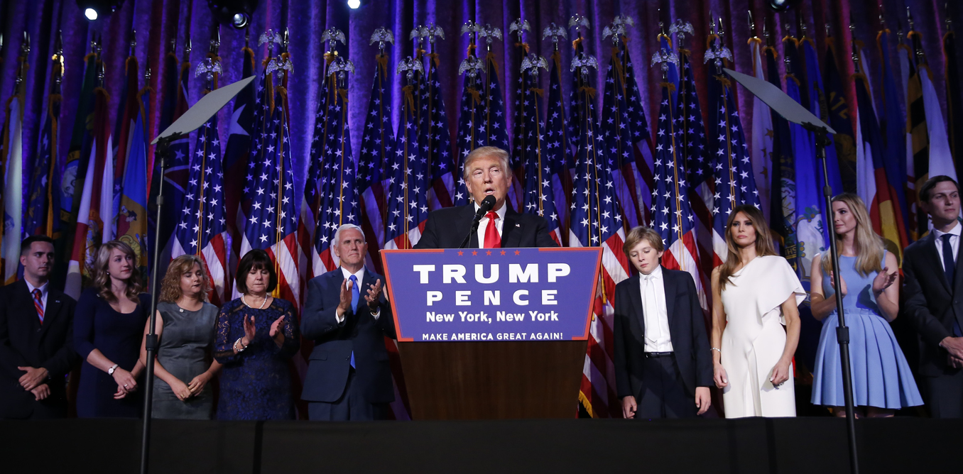 U.S. President-elect Donald Trump speaks at his election night rally in Manhattan, New York, U.S., November 9, 2016. REUTERS/Carlo Allegri - RTX2SPSD