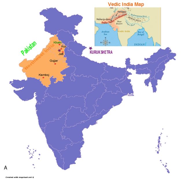 The geographic distribution and sampling locations of newly reported modern samples from Northwest India.