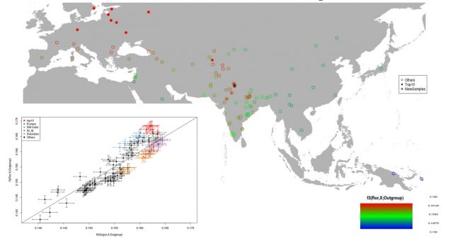 A gradient map, showing the afﬁnity of the Ror to Eurasian populations. 