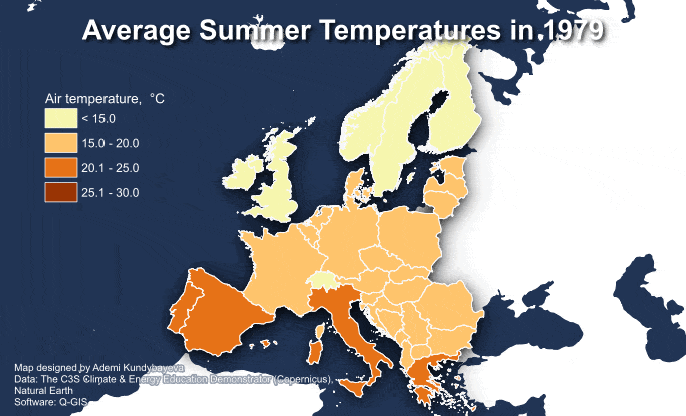 Vaadeldud ja ennustatavad suve keskmised temperatuurid Euroopas (horopleetkaart) ([Evelyn Uuemaa](https://blog.ut.ee/time-for-challenge-30-maps-in-30-days/))
